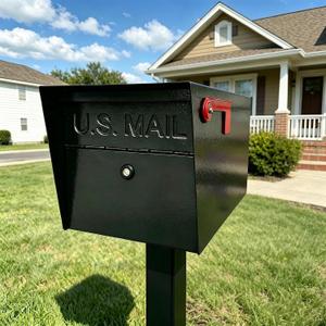 Mailbox,with Mounting Post, 4 Keys,Mailboxes for Outside,Locking Mailbox,Large,Black,Metal Mail Box,Heavy Duty