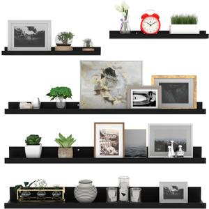 Giftgarden 36 Inch Large Floating Shelves for Wall Set of 5, Black Wood Wall Shelves for Bathroom, Bedroom, Kitchen, Living Room Storage, Wooden Picture Ledge