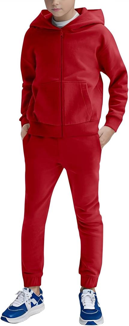 Haloumoning Boys Sweatsuits Kids Active Zip Hoodie Sweatershirt and Jogger Sweatpants 5-14 Years (10-12 Years, Red)