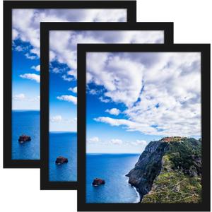 MENNTHUI 12"x16' Black Picture Frame Set of 3, Wall Mounting Horizontally or Vertically, Decoration for Photos, Paintings, Posters, Artwork