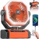 Battery Powered Fan - 9-Inch Rechargeable Fan Portable, 24000mAh(60Hrs) Camping Fans for Tent, Auto Oscillation Cordless, Tent Fans for Camping with Remote/light, 4 Speeds, 4 Timing, Outdoor (20000mAh-Orange)