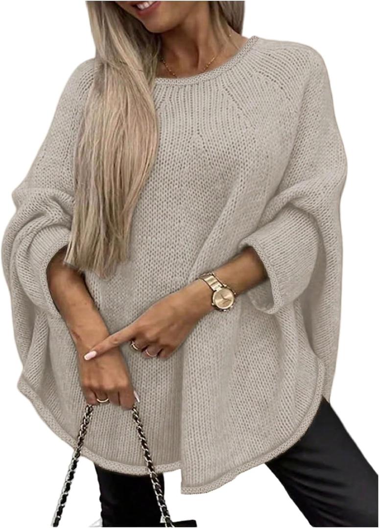 GORGLITTER Women's Oversized Sweater Crew Neck Chunky Knit Dolman Long Sleeve Fall Winter Slouchy Pullover Tops, X-Large