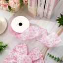 Floral Wired Edge Ribbon Roll Pink Flower Chinoiserie Fabric Ribbon for Wreath Bow Making DIY Crafts Gift Wrapping, 12 Yard