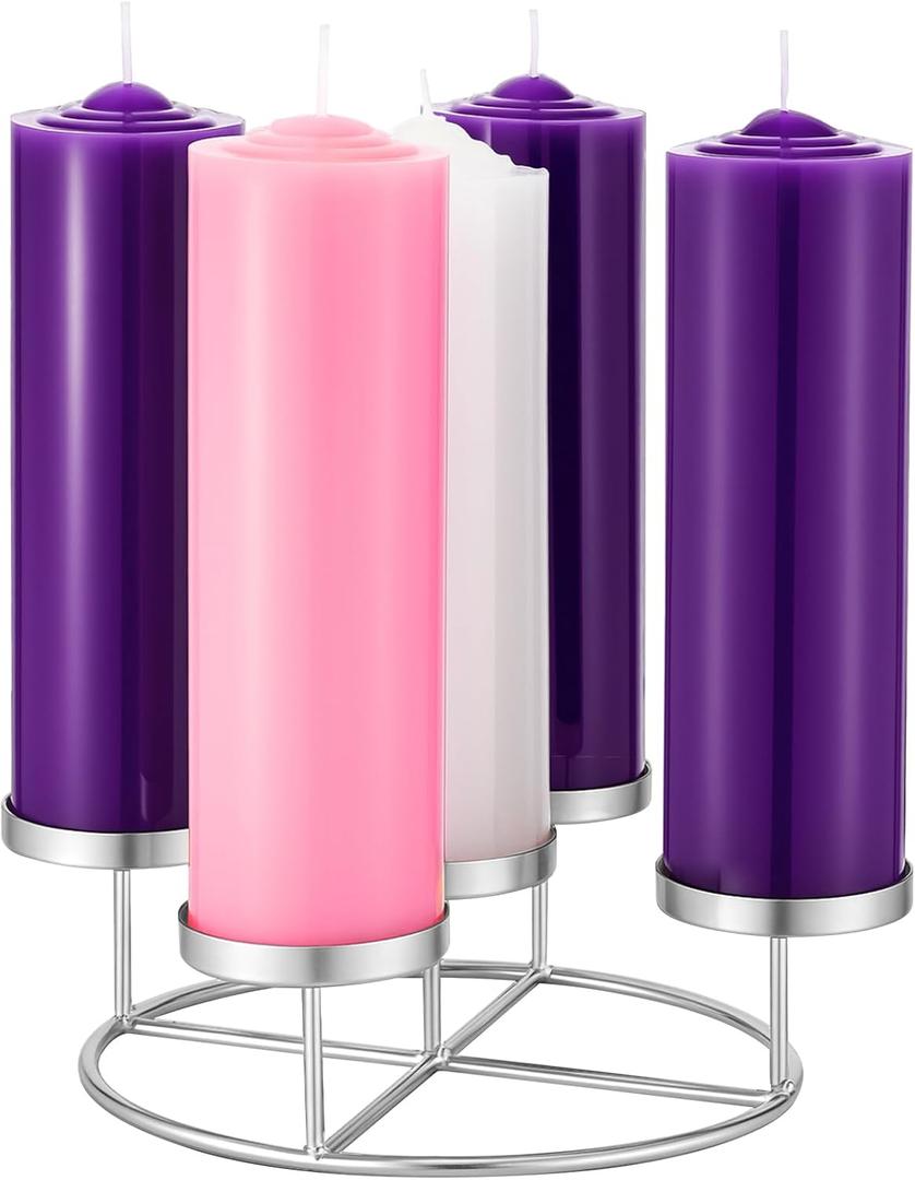 Newtay Christmas Advent Wreath Ring with 5 Pillar Candle Holder Advent Wreath Holder Table Decoration Xmas Metal Candlesticks Ring for Holiday Christmas Home (Silver,Candle Cup Diameter 2.04inches)