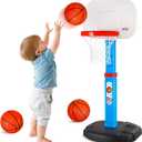 Toddler Basketball Hoop Indoor Outdoor for Kids 1-3, Height Adjustable Kids Basketball Hoop with 3 Balls, Portable Mini Basketball Goal Yard Pool Sport Toys for Baby Boys Girls Age 3 4 5 (Blue)