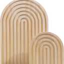 2Pcs Wooden Rainbow Arch Decor Set - Boho Chic Aesthetic Shelf & Serving Board - Ideal for Living Room, Kitchen, Home Office Decor (Natural)