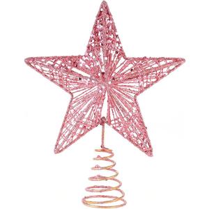 KESYOO Chritmas Glitter Star Tree Topper Exquisite Iron Star Tree Topper Ornament Metal Christmas Tree Decor for Home Bar Xmas Tree Decor(Pink)