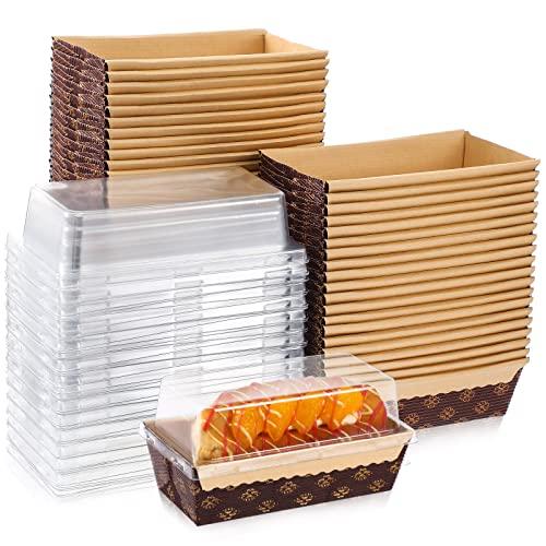 Sabary 50 Pcs Paper Baking Loaf Pan with Lids Disposable Paper Pans Mold for Birthday Graduation Wedding Halloween Thanksgiving Christmas Cake Bread Bakery Holiday Gifts(5.91 x 2.48 x 1.94 Inches)