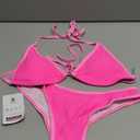 SUUKSESS Women Sexy Thong String 2 Piece Bikini Set Cheeky Halter Swimsuit (4-6, 71 Pink Color Block)