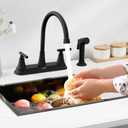 HURRAN 2-Handle Kitchen Faucet with Pull-Out Side Sprayer, 8 Inch High Arch Stainless Steel 360Rotating Kitchen Sink Faucet, 4 Hole Faucet for Kitchen Bar Rv Camper, Black