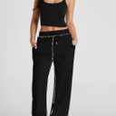 Herseas High Waisted Sweatpants for Women 2025 Fall Wide Leg Contrast Stitching Drawstring Loose Lounge Jogging Pants (Black, L)