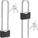 2 Pcs Long Shackle Padlock with Key Solid Brass Removable Adjustable Length Shackle for Gates, Cabinets, Motorcycle, Bike Lock (Black,2.44 Inch Wide)