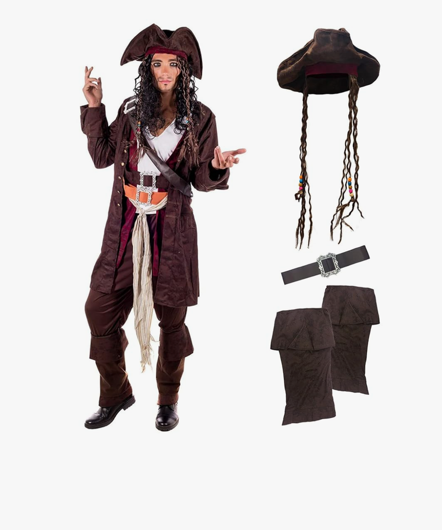 fun shack Pirate Smuggler Costume for Men - Deluxe Outfit with Hat, Wig, Belt & Boot Covers XL