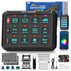MICTUNING P1Y+ 12 Gang Switch Panel with APP Remote Control, Long Range 230FT Up to 5-Panels Simultaneously, Adjustable Strobe Pulse Momentary for Truck RV Offroad