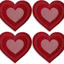 OWENIE Valentines Day Heart Placemats Set of 4, Embroidered Red Gillter Heart with Sequins Valentines Table Mats, and Wedding Table Decor,13.5 x 15, Red