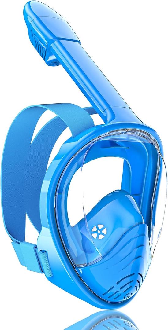 QingSong Kids Snorkel Mask Full Face, Snorkeling Set with Camera Mount, Foldable 180 Degree Panoramic View Snorkeling Gear Anti-Fog Anti-Leak (X-Small, 1Blue)