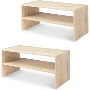 Whitmor Wood Stackable 2-Shelf Shoe Rack, White Oak, 24 inches2 Pack, 24 INCH X2