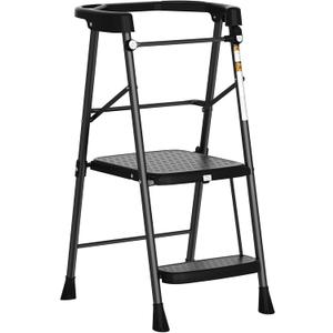 HBTower Kids 2 Steps Step Stool, Toddler Tower for Kitchen Counter Learning, Toddler Kitchen Stool Helper with Anti-Drop Safty Railing Kids Standing Folding Stepper (Black)