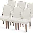 DUMOS Dining Chairs Set of 6, Moden PU Leather Kitchen Table Chairs with Wooden Legs and Padded Seat for Dining Room/Kitchen/Living Room/Restaurant, Beige