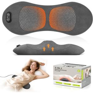 Smooth Triple Fusion 3-in-1 Back Massager Lumbar Pillow with Heat, Vibration & Traction Back Massager for Pain Relief, Deep Tissue Relaxation for Home, Office- Corded Electric Gift Idea