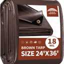 RAINDEWAY Tarp 24x36ft Brown Tarps Heavy Duty Waterproof 18Mil Extra Thick, 24x36 Feet-Finished size