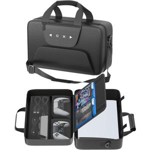 Carrying Case Compatible with PS5/Slim/Pro Disc & Digital, PS5 Travel Case for Play 5 Controllers, PS Portal, Game Discs, PS 5 Protective Travel Bag Play 5 Carry with Zipper Pocket, Black