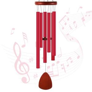 Leinuosen Wind Chimes for Outside Wind Chimes Outdoors Deep Tones 28" with 6 Aluminum Tubes Memorial Sympathy Windchime for Valentine Tree Decor Garden Courtyard Mom Loved One Gifts(Classic,Red)