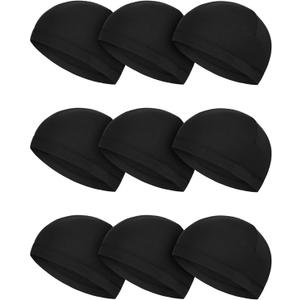 SATINIOR 9 Pieces Cooling Skull Caps Helmet Hard Hat Liner Bald Cap Sweat Wicking Running Beanie Cycling for Men Women (Medium, Black)