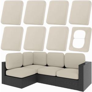 hyha 8Pcs Patio Cushion Covers, Stretch Outdoor Couch Cushion Covers Replacement, Washable Outdoor Chair/Sofa Slipcovers for Patio Furniture Cushions Protector with Elastic Bottom(Taupe,Cover Only)
