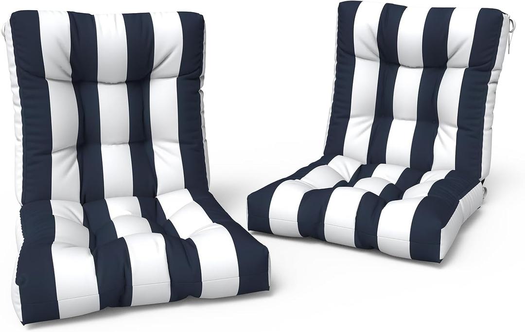 LVTXIII Outdoor Tufted Low Back Cushions Set of 2 Patio Seasonal Replacement Rocking Chair Cushion with Ties, Solid Seat and Back Chair Cushion, 42 L x 21W, Cabana Navy