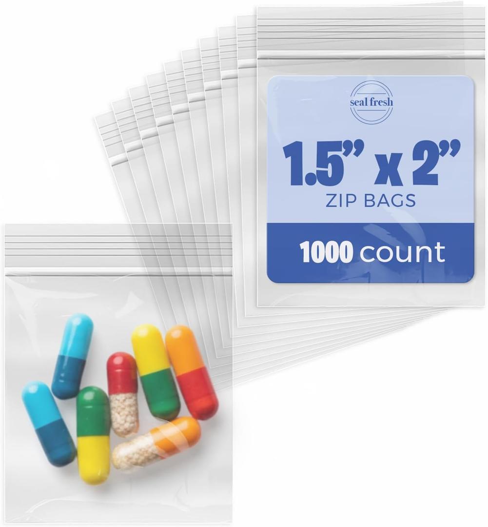 1.5 x 2 Inch Resealable Plastic Bags 1000 Pack  Clear Reclosable Mini Bags with Zipper Seal for Jewelry, Beads, Small Parts, Crafts, Hardware