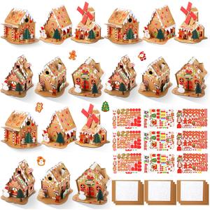 Libima 18 Set Christmas Gingerbread House Crafts Kit Bulk DIY Make Your Own Gingerbread Cardboard House with Stickers Craft for Kids Gift Christmas Holiday Activities Classroom Party Decoration