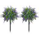 Howngyesimu 23.6" Artificial Lavender Topiary Ball Trees with Ground Spike, 2 Pack Faux Potted Plants with UV Resistant Purple Flowers for Indoor Outdoor Home Garden Patio Porch Decoration