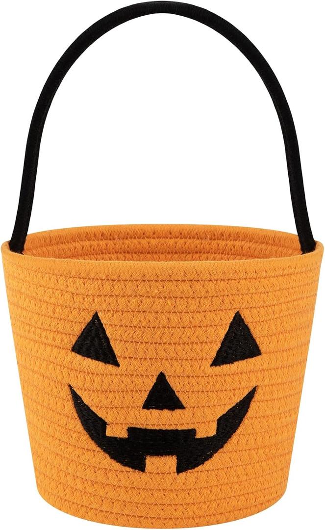 Halloween Bucket for Kids, Pumpkin Basket with Handle, Trick or Treat Candy Buckets, Orange Halloween Decorations Party Favors-Small Pumpkin Bucket