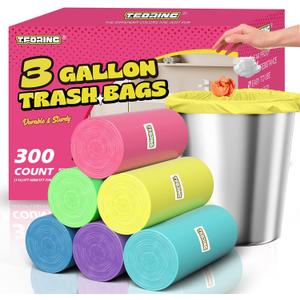 300 Count 3 Gallon Trash Bags - 12 Liter Colored Small Garbage Bags Unscented Wastebasket Liners Heavy Duty & Leakproof Mini Can Liners for Bathroom Toilet Home Office