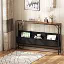 Asgolion Narrow Console Table with Power Outlet, 47.2 Inch Thin Entryway Table with Storage, Long Sofa Side Table, Behind Couch Table for Living Room, Foyer, Hallway, Rustic Brown