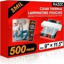 RAZCC Laminating Sheets, 500 Pack Clear Thermal Laminating Plastic Paper Laminator Sheets, 9 x 11.5-Inch, 3mil, Ideal Office or School Supplies