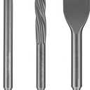 SDS-Plus Chisel Set 3pc for Concrete, Rock, Mansory, Brick, Stone - Tile, Self-Sharpening Flat and Point Steel Chisels for Rotary Hammer Drill - with Storage Case - MUZAGUI