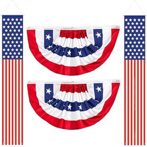 4th of July Decorations 3 x 6 Ft American Pleated Fan Flag USA Patriotic Bunting Flags, 4PCS Red White Blue Hanging American Banners Porch Sign for Memorial Veterans Labor Presidents Day Parties Accessories