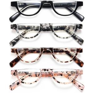 EYEURL Half Frame Reading Glasses for Women-4 Pack Blue Light Glasses Fashion Computer Readers for Women Anti UV Ray Eyeglasses with Spring Hinges,2.25