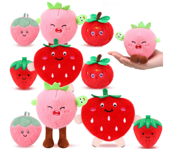 Hiboom 10 Pcs Strawberries Stuffed Plush Cuddly Cute Pocket-Sized Soft Stuffed Strawberry Plush Fruit Collectable Great Gift Ideas for Strawberry Lover Family Friend Loved One