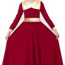 TLMNU Girls Praise Dance Dress Metallic Gold Liturgical Worship Church Robe Full Length Swing Lyrical Costume,Tag160, 13-14 Years, Burgundy 