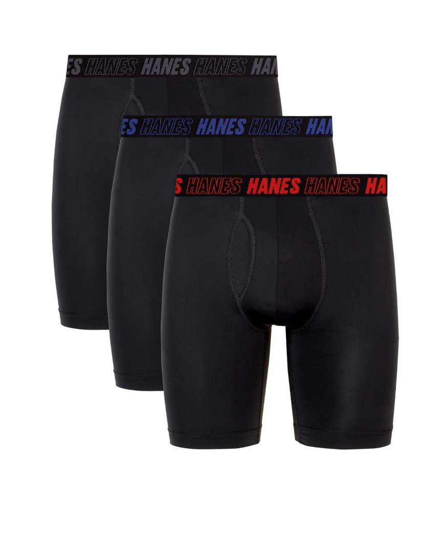 Hanes Men's Moves Performance Boxer Brief, Total Support Pouch, Regular/Trunk/Long Leg, 3-Pack, Size Small