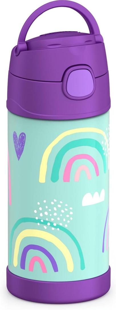 THERMOS FUNTAINER Water Bottle with Straw - 12 Ounce - Kids Stainless Steel Vacuum Insulated Water Bottle with Lid, Rainbows