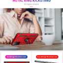 Androgate for Samsung Galaxy S21 5G Case with HD Screen Protectors, Military-Grade Metal Ring Holder Kickstand 15ft Drop Tested Shockproof Cover Case for Galaxy S21 Red