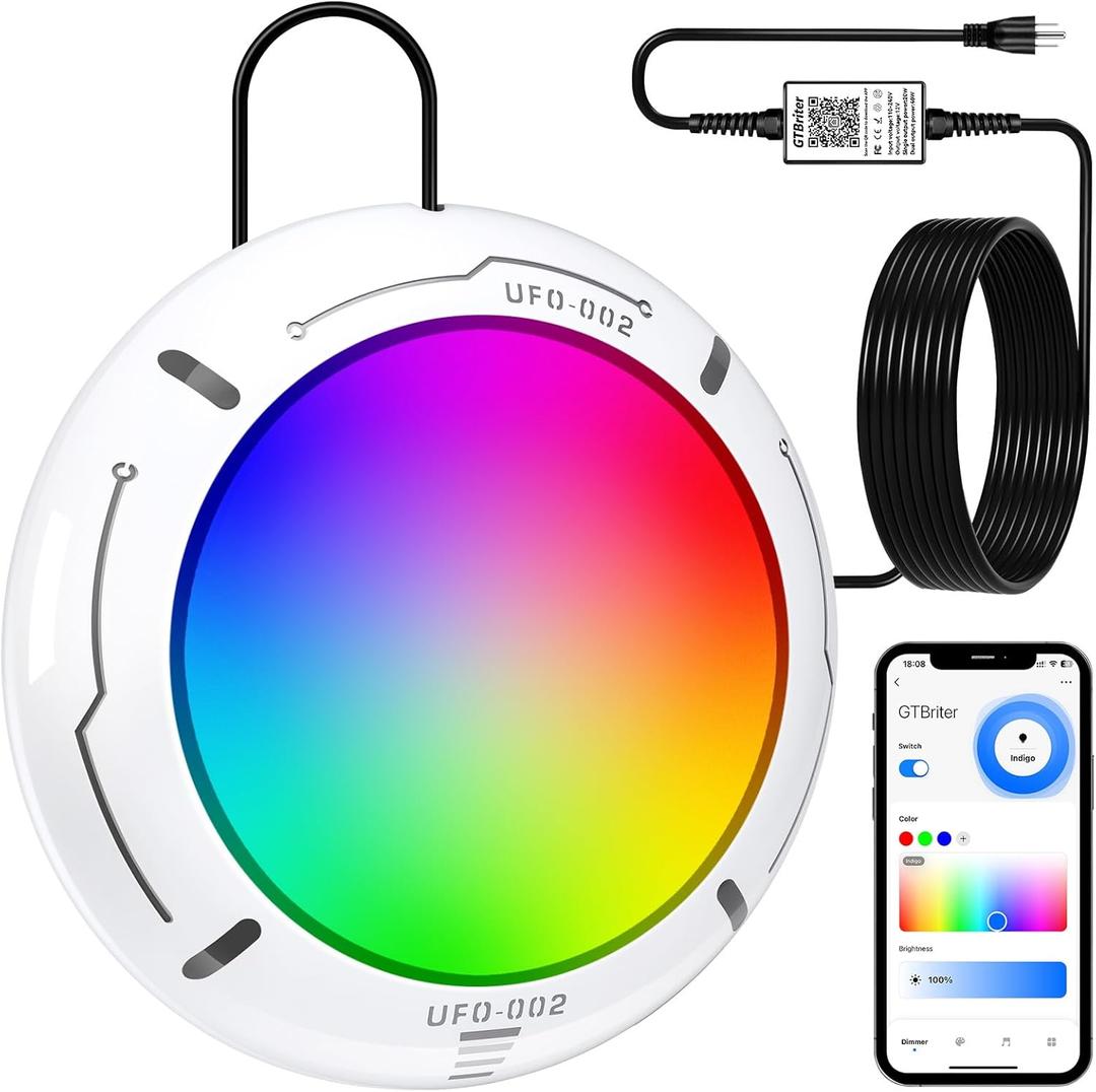 LED Pool Lights for Above Ground Pool with APP Control 20W RGB Pool Light with Suction Cups and Built-in Magnets IP68 12V Underwater Pool Light for Above ground Inground Pools Waterproof 28FT Cord (WhiteGray)