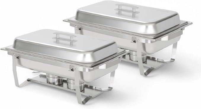2 Pack 8QT Chafing Dish High Grade Stainless Steel Chafer Complete Set, 8 Qt, Alpine Gray Handle