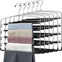 Pants Hangers 6 Pieces,5 Tier Closet Organizers and Storage Clothes Hangers,Hangers Space Saving with Swing Arm,Multiple Metal Hangers Clothes Organization for Pants Trousers Jeans Leggings Slacks