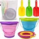Collapsible Beach Pail Bucket, 3pcs Fordable Sand Buckets and Shovels with Mesh Bag Collapsible Sand Toys for Beach Party Favors for Kids for Beach Camping Travelling