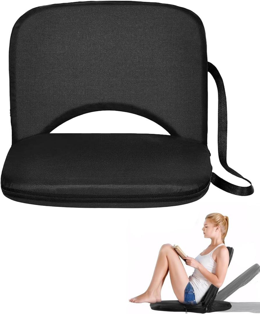 Stadium Seat with Back Support - Stable Bleacher Chairs with Back and Cushion Waterproof Portable Widen Thick 6-Position Reclining Stadium Bleacher for Sport Events (Pure Black)